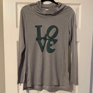 Sport-Tek Gray Hooded Long-Sleeve Top with Green LOVE Graphic